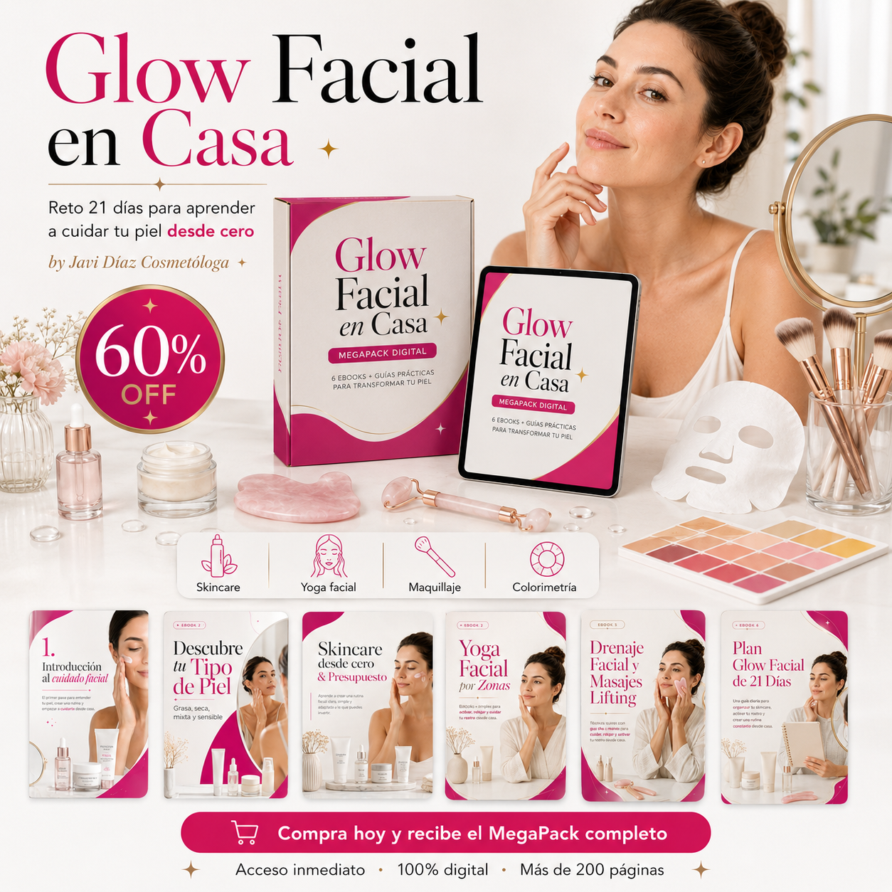 Glow Facial desde Casa en 21 Días: Skincare, Yoga Facial, Colorimetría desde cero